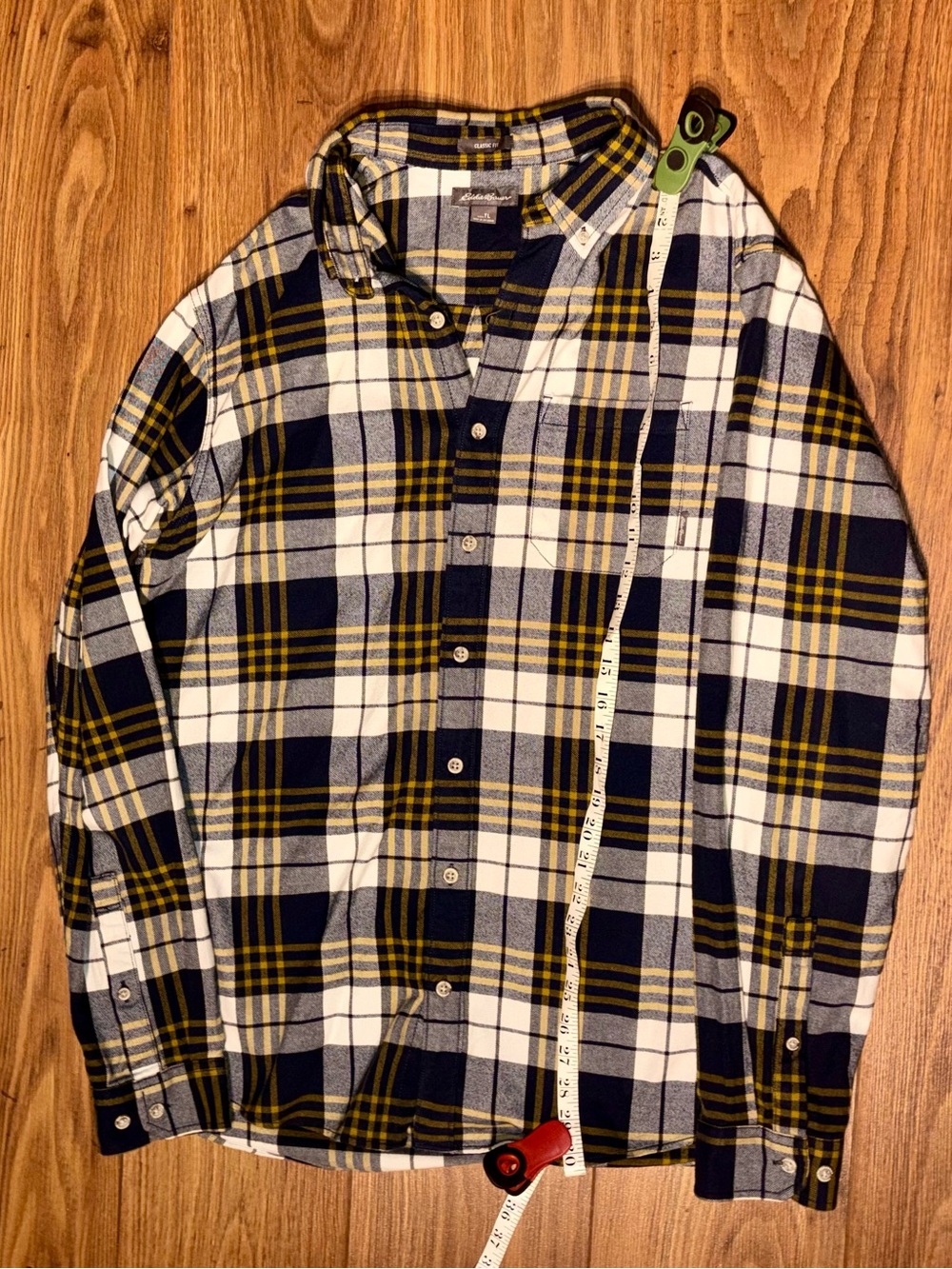 Eddie Bauer Navy, Large Tall, .White Navy Yellow Plaid Shirt long sleeves